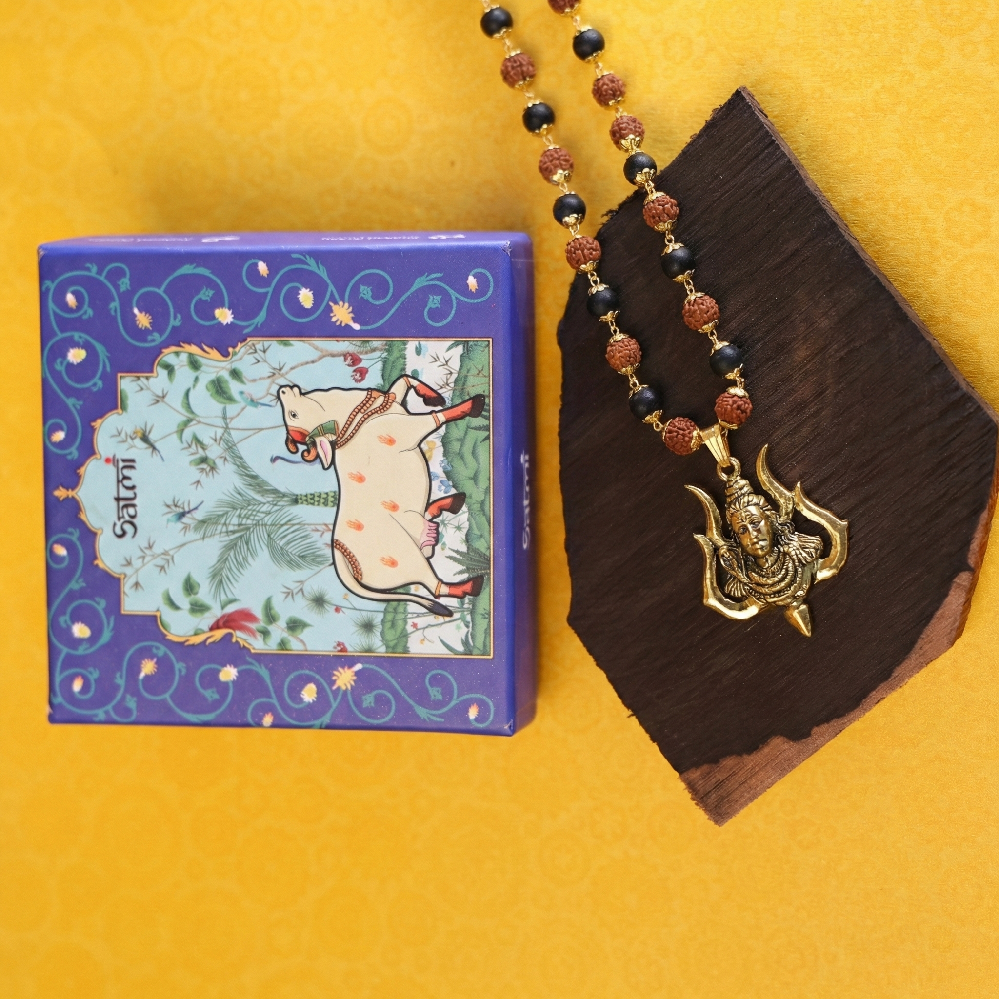 Om Shiv Trishul Karungali Malai with Rudraksha