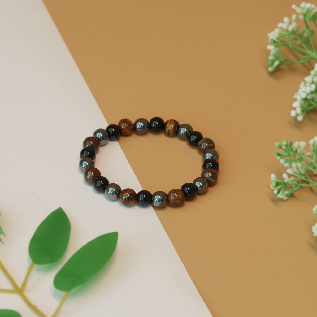 Triple Protection Band with Tiger Eye, Black Obsidian & Hematite Beads
