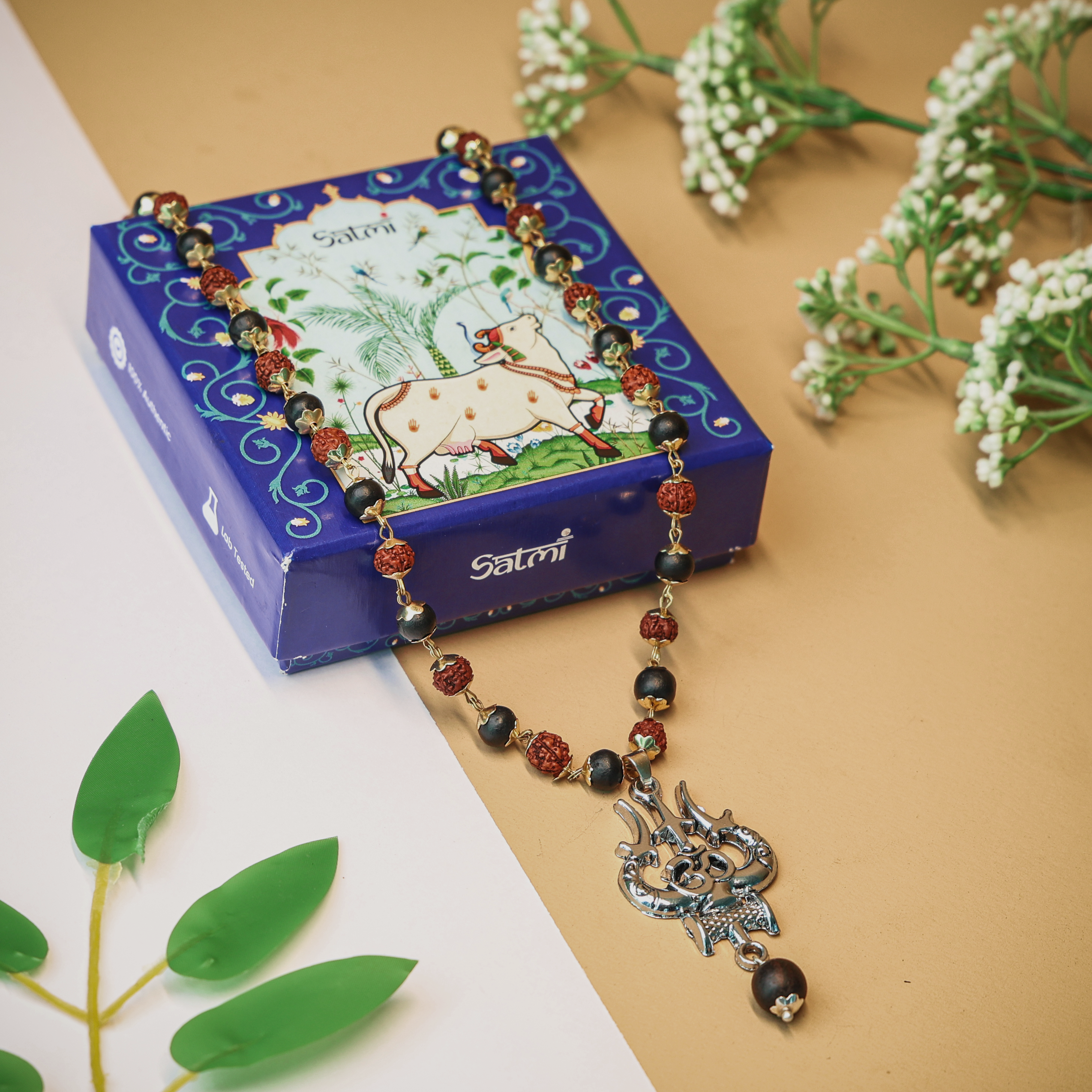 Rudraksha & Karungali Malai With OM Shiva Trishool Pendant