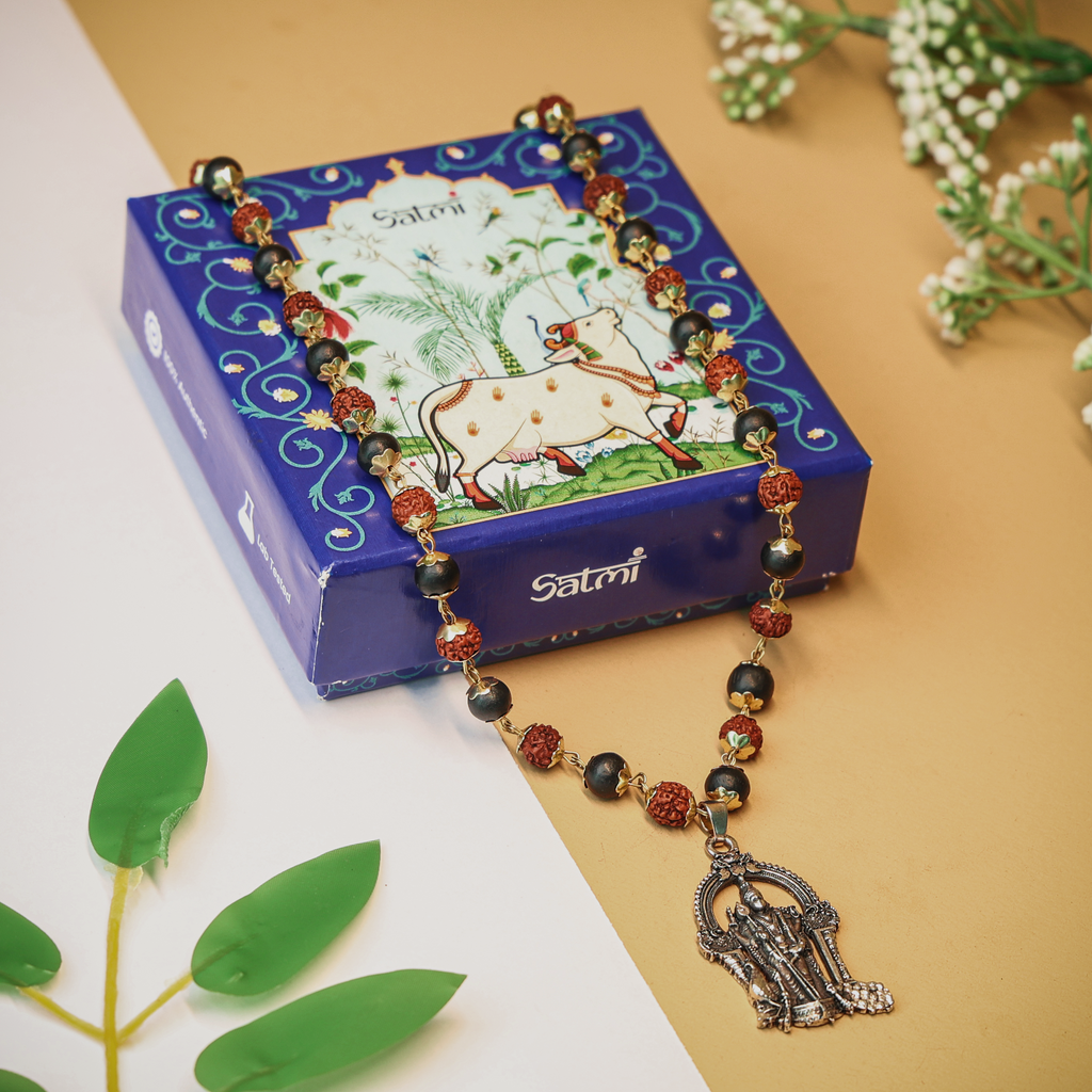 Rudraksha & Karungali Malai with Lord Murugan Pendant | Govt. Lab Certified