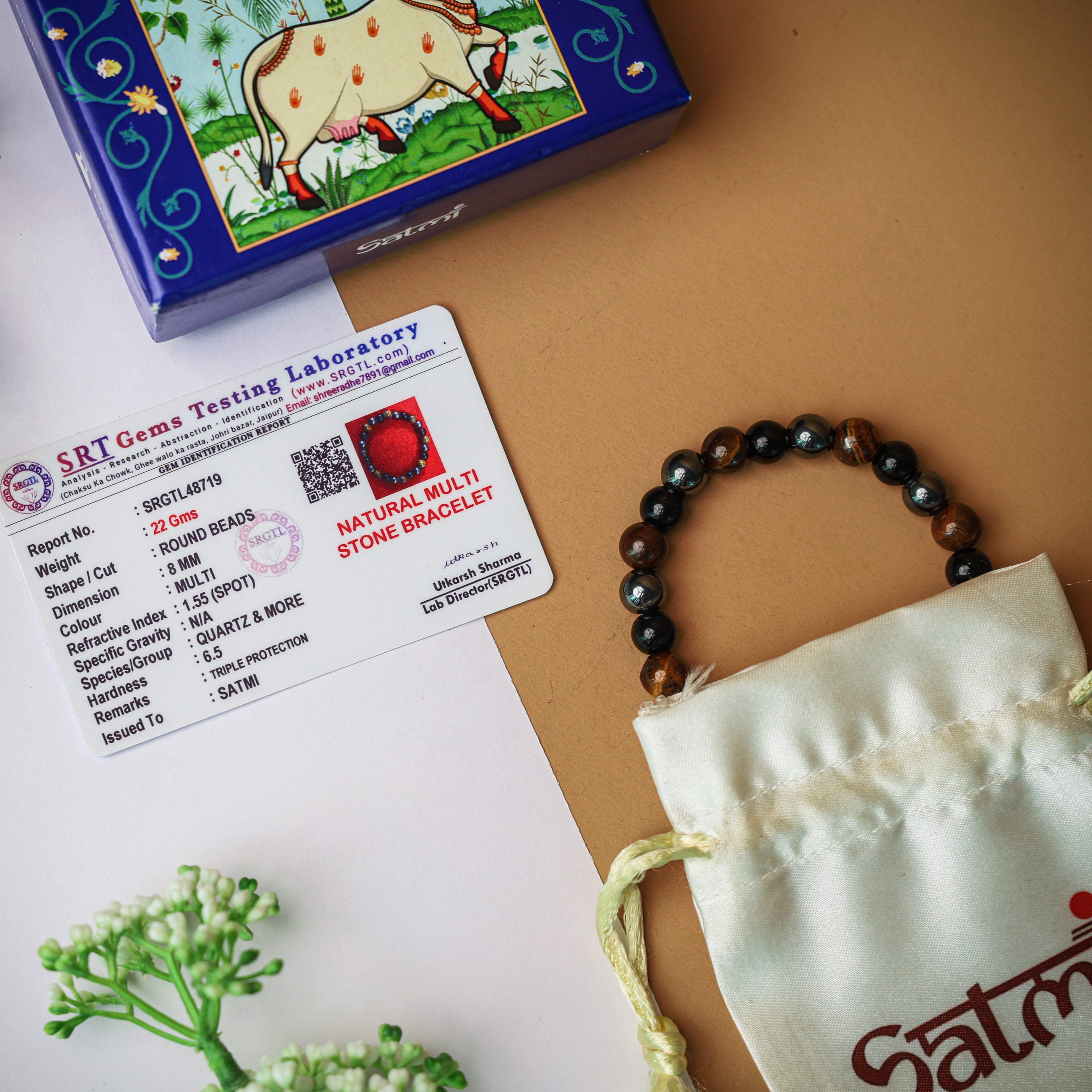 Triple Protection Band with Tiger Eye, Black Obsidian & Hematite Beads