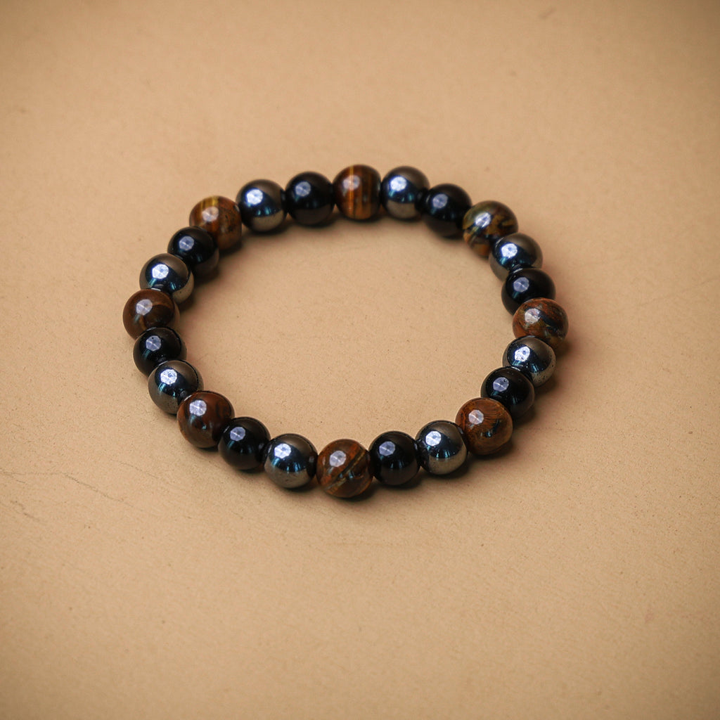 Triple Protection Band with Tiger Eye, Black Obsidian & Hematite Beads