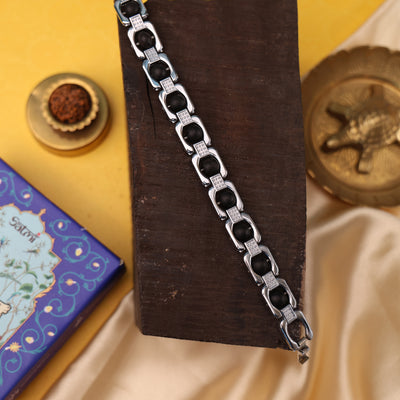 Silver plated karungali bead bracelet