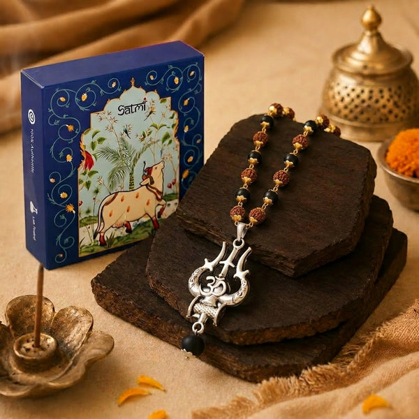Rudraksha & Karungali Malai With OM Shiva Trishool Pendant