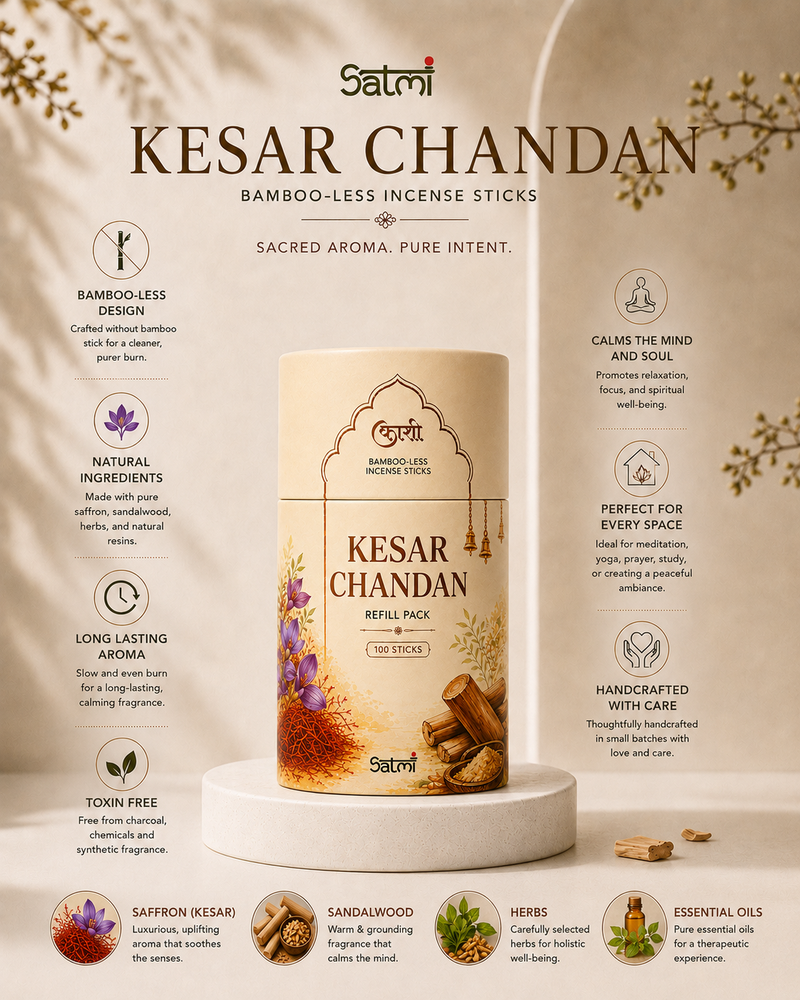 Kesar Chandan Refill Pack – Bambooless Incense Sticks (Pack of 100 Sticks)