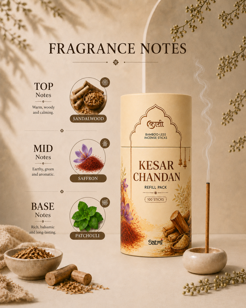 Kesar Chandan Refill Pack – Bambooless Incense Sticks (Pack of 100 Sticks)