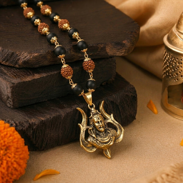 Om Shiv Trishul Karungali Malai with Rudraksha