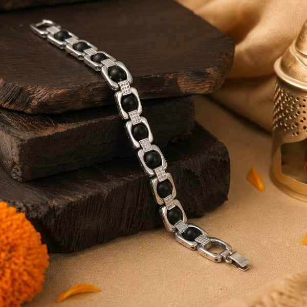 Silver plated karungali bead bracelet