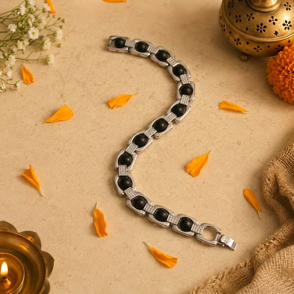 Silver plated karungali bead bracelet