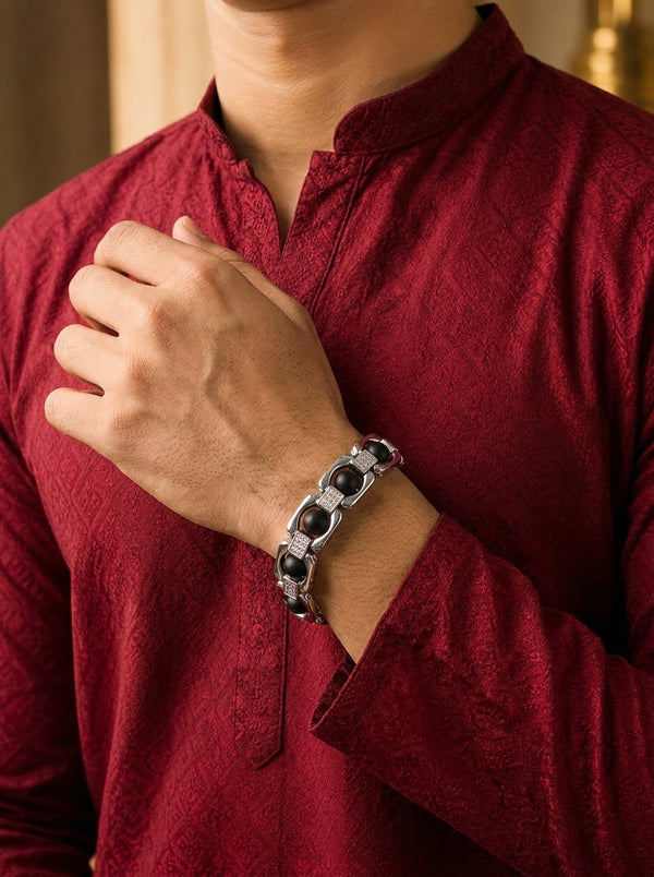 Silver plated karungali bead bracelet