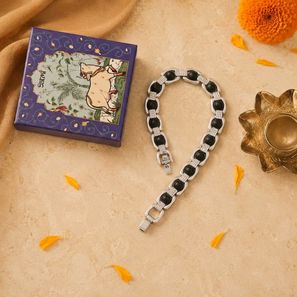 Silver plated karungali bead bracelet