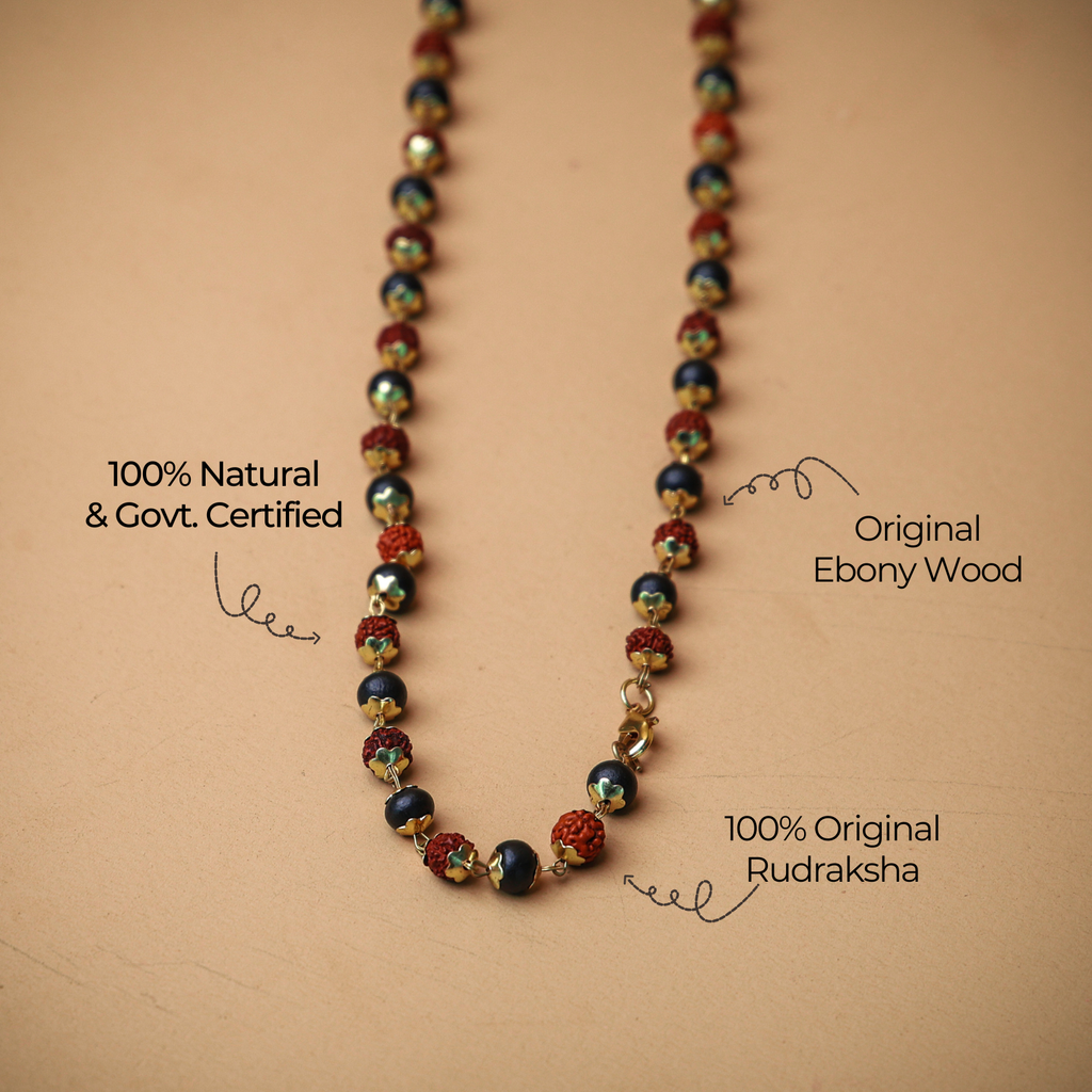 Rudraksha & Karungali Malai with Lord Murugan Pendant | Govt. Lab Certified