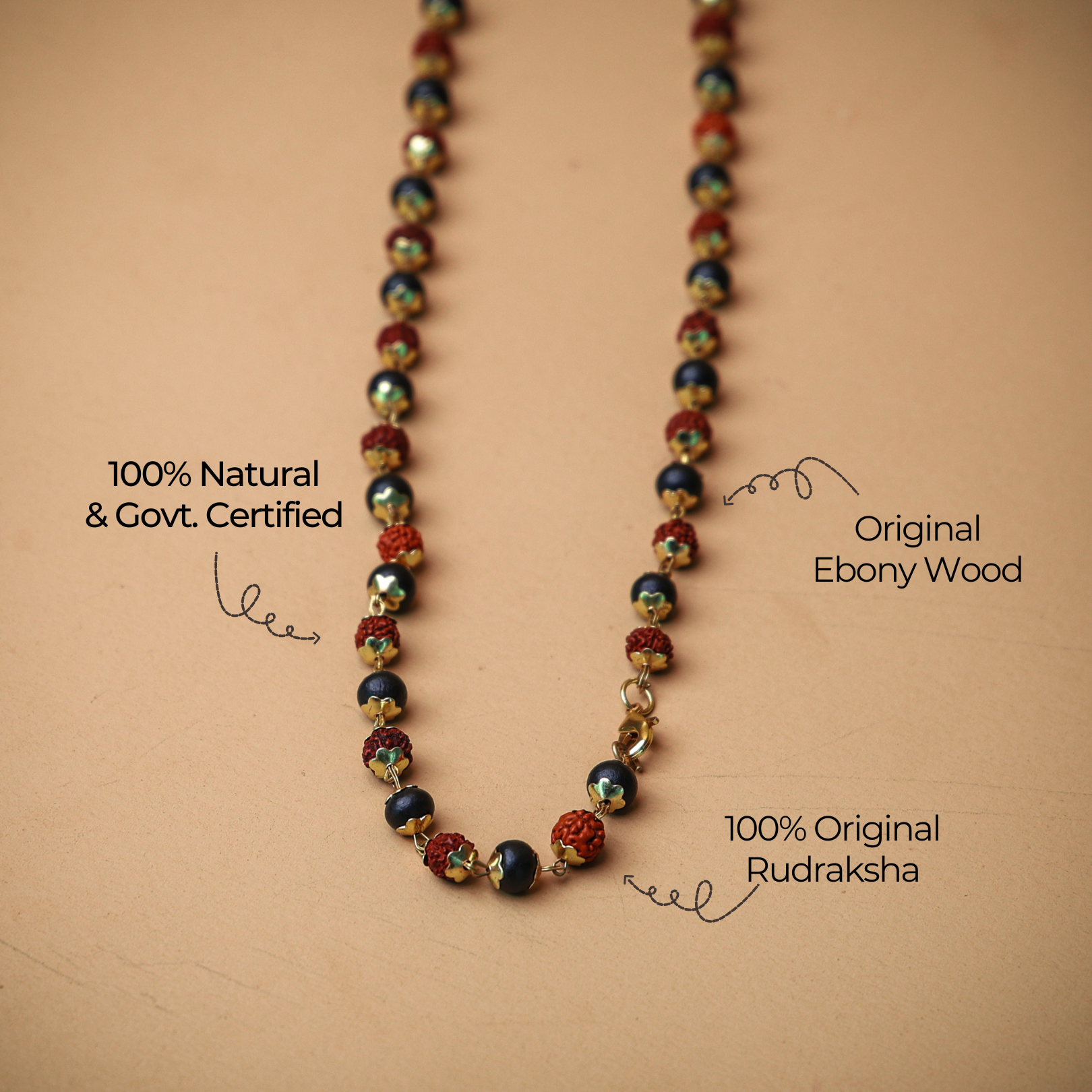 Rudraksha & Karungali Malai with Lord Murugan Pendant | Govt. Lab Certified