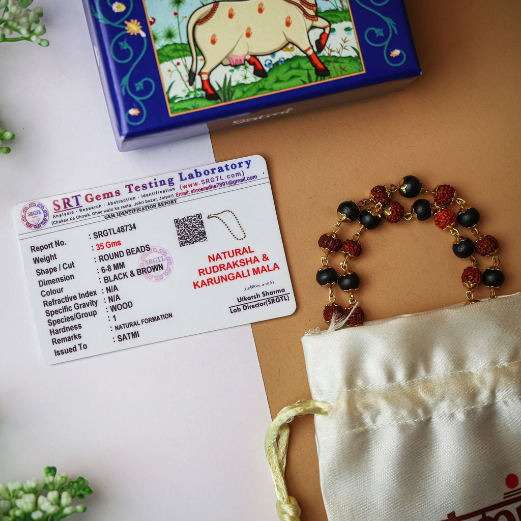 Rudraksha & Karungali Malai with Lord Murugan Pendant | Govt. Lab Certified