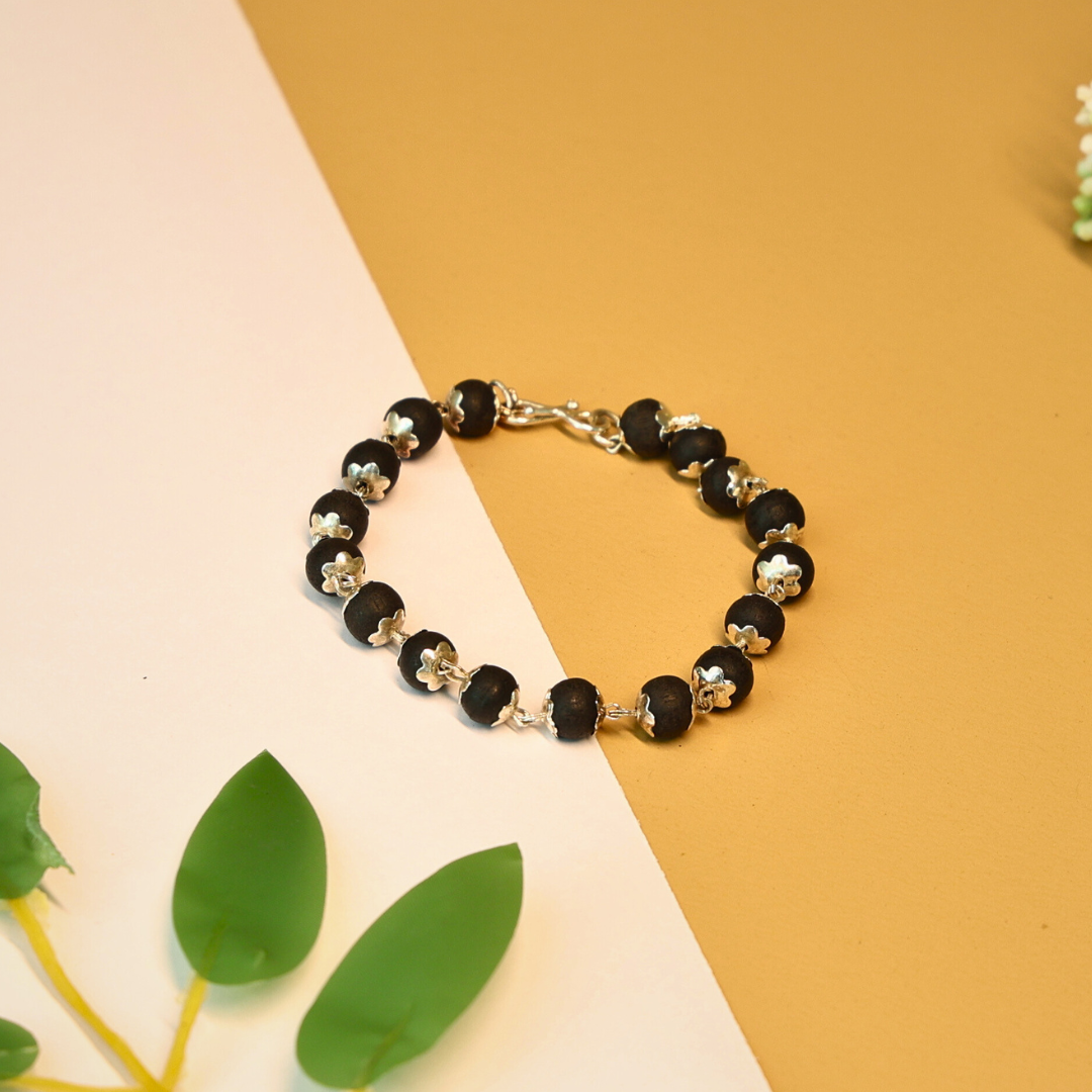 Silver Plated Karungali Mala + Karungali Bracelet Combo