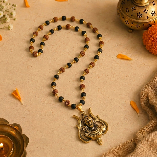 Om Shiv Trishul Karungali Malai with Rudraksha