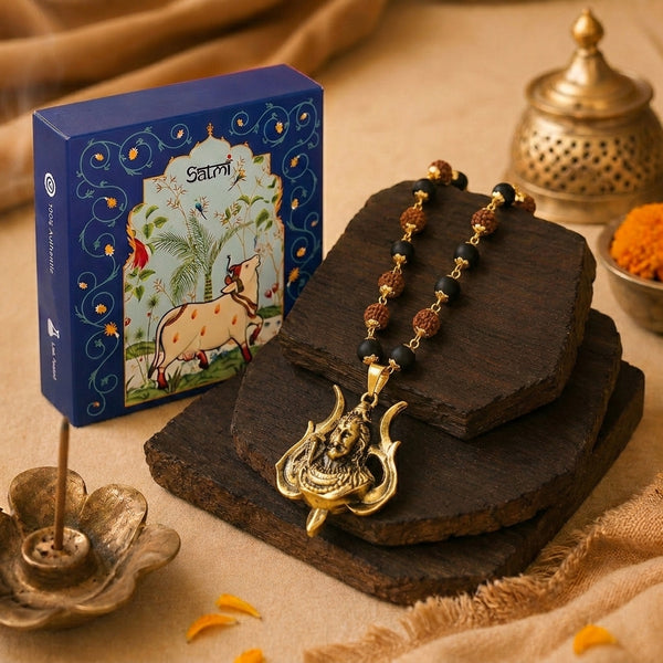Om Shiv Trishul Karungali Malai with Rudraksha