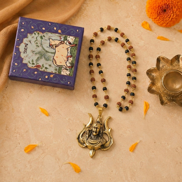 Om Shiv Trishul Karungali Malai with Rudraksha