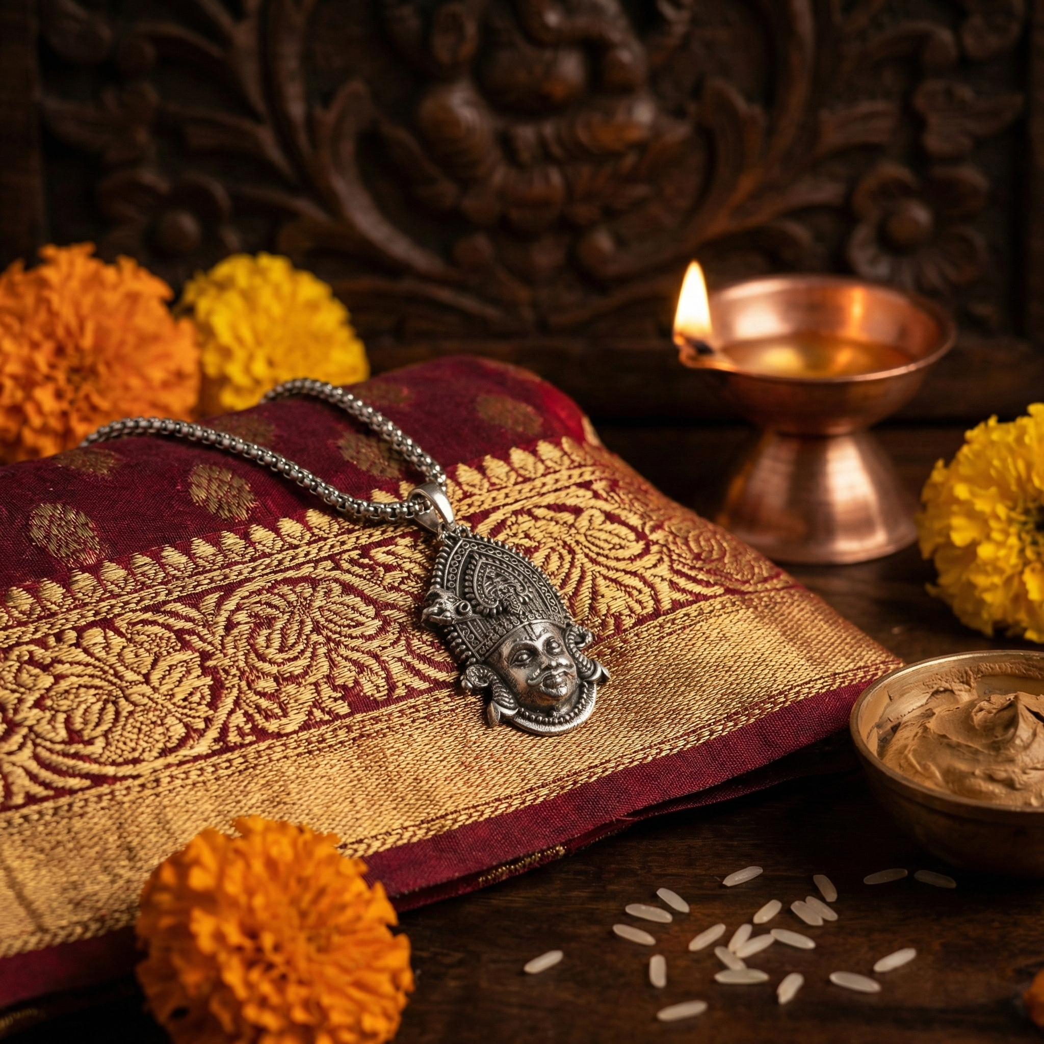 Sterling Silver Mor Mukut Khatu Shyam ji Pendant | Buy 1 Get 1 Free Gift | Free 5 Mukhi Rudraksha with Every Order